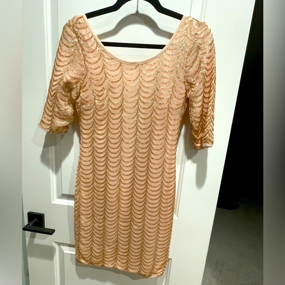 Boutique Dress -sequin, gold, light peach color